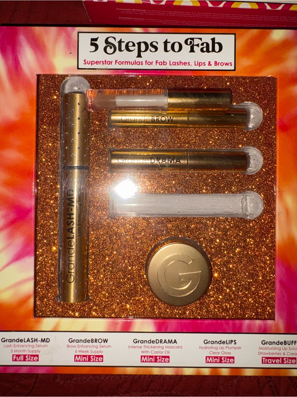 Grande Lash- MD Cosmetics 5 Steps to Fab Lash, Brow & Lip Kit - Gold & Clear